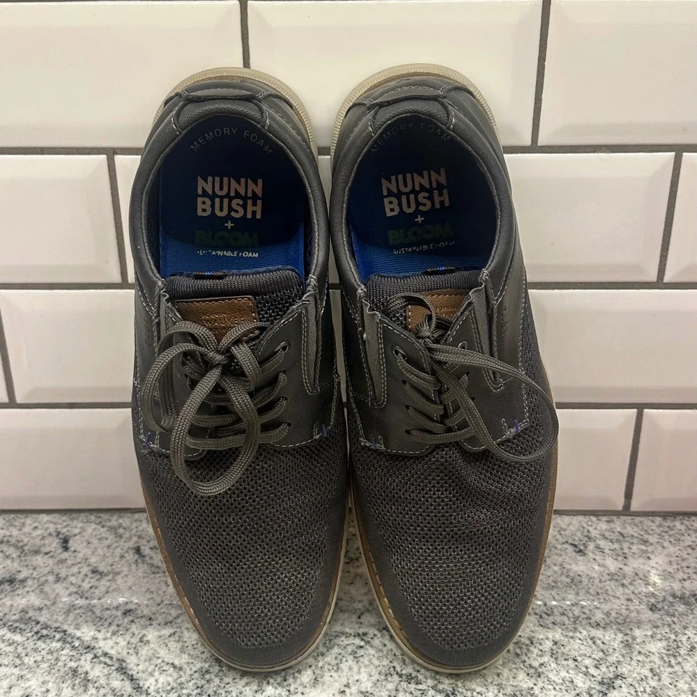 Nunn Bush Mens 84964 062 10 1/2 W Gray Textile Leather Oxford Comfort Shoes‎